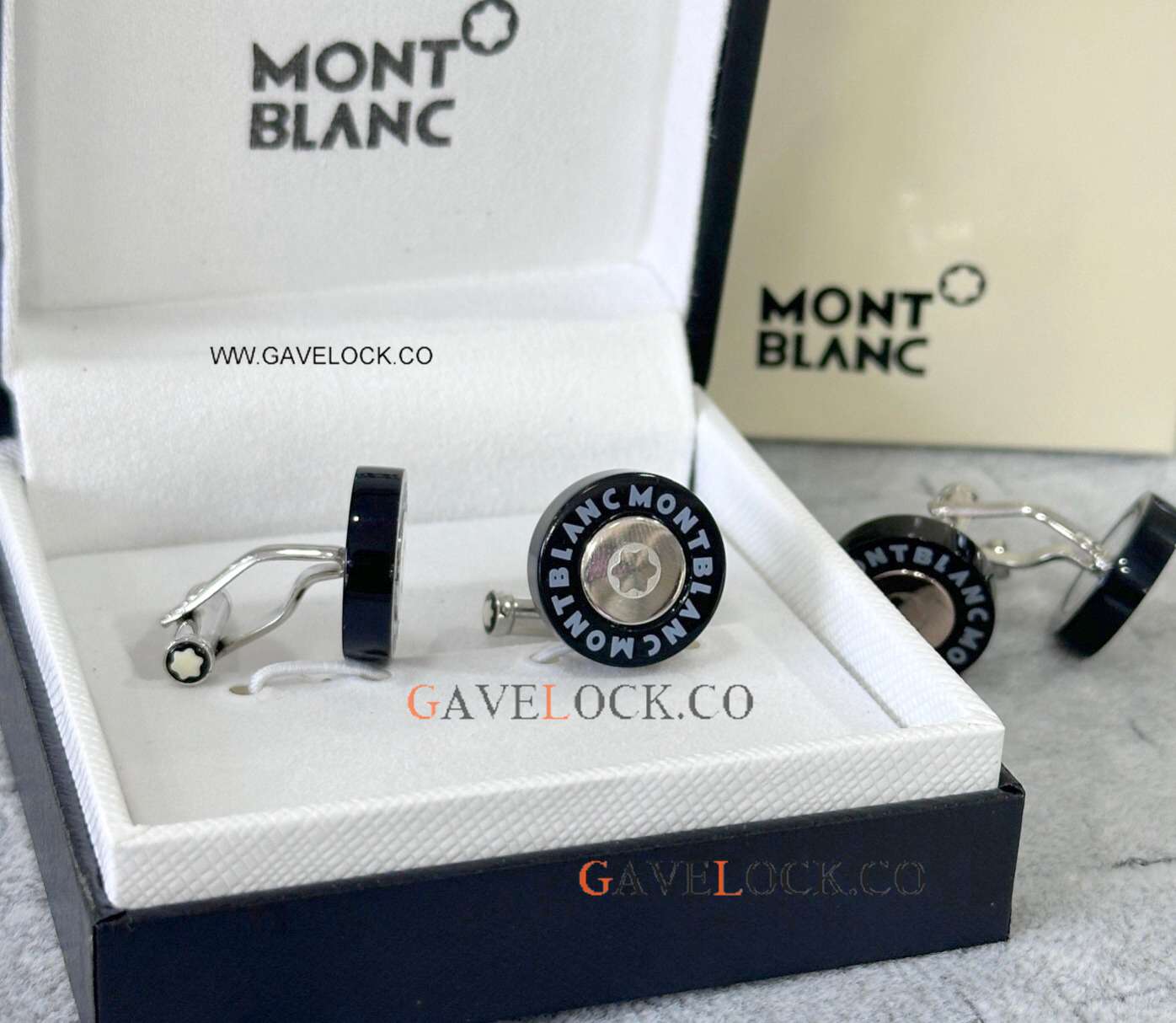 Low Price Copy Mont blanc Silver-Black Cuff links